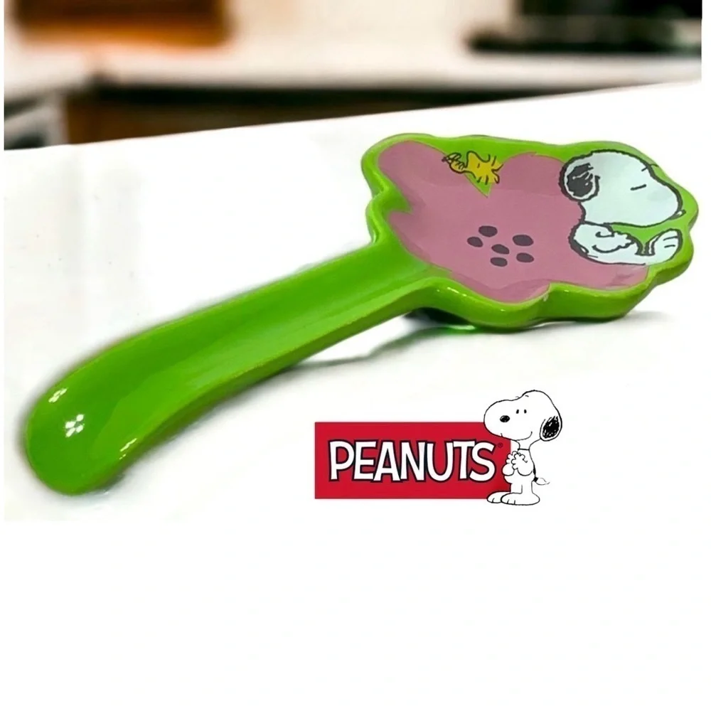 Peanuts Snoopy Spoon Rest Glazed Ceramic Functional Art Watermelon Pink Green